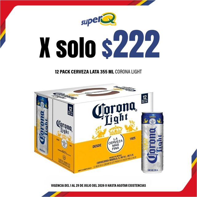 Promoción Súper Q · 12 pack Corona Light 355 ml